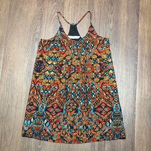 Bishop + Young Abstract Print Swing Dress XS Boho Racerback Sleeveless